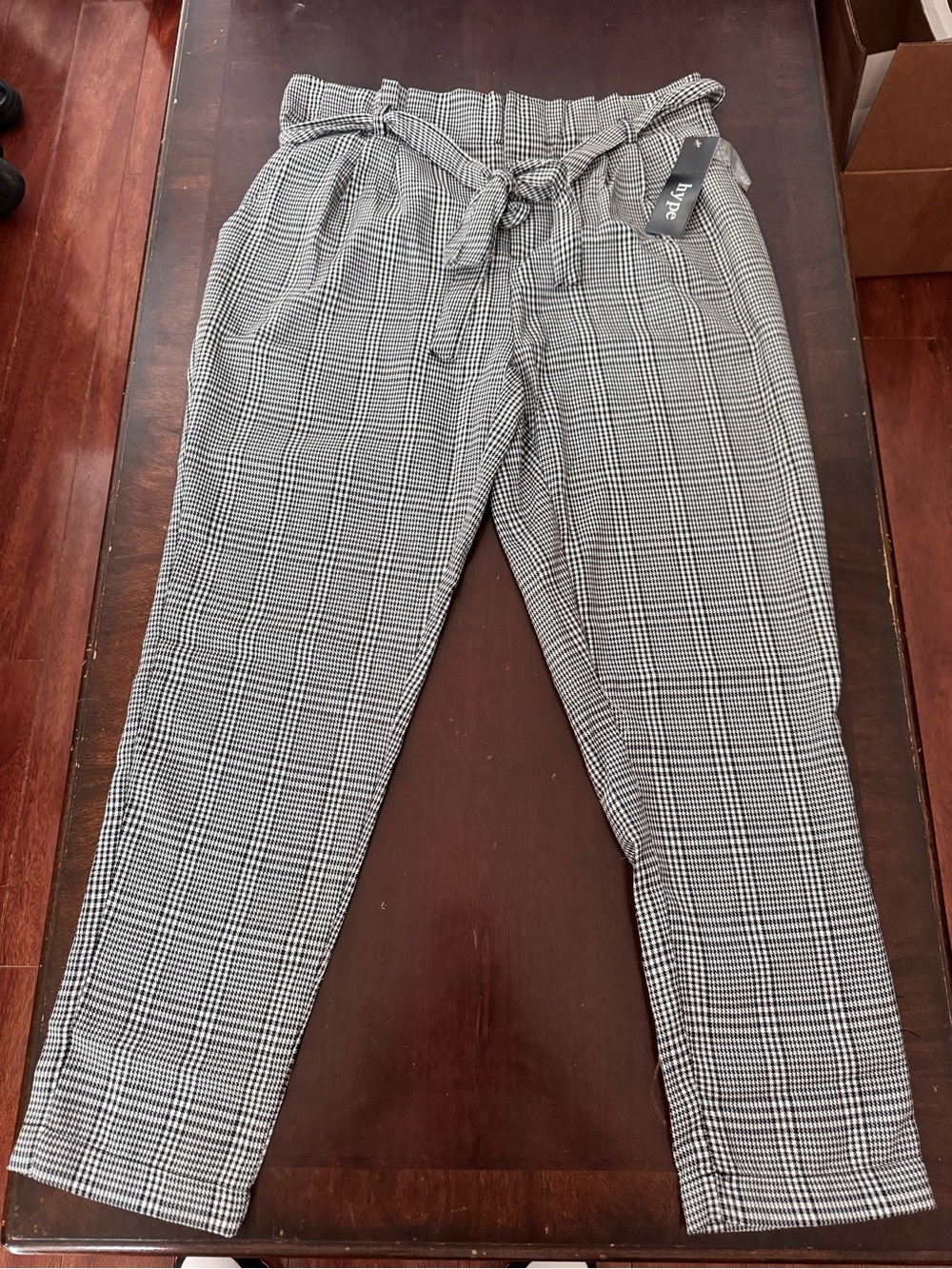 Hype Black & White Glen Plaid Paperbag Waist Chinos